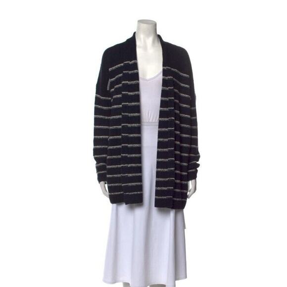 Vince S Cardigan Sweater Oversized Blue Striped Soft Wool Boyfriend Fit Chunky - Picture 1 of 6